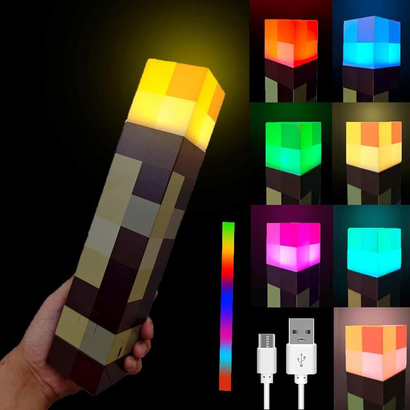 Upgraded Pixel Torch Night Light – USB Pluggable LED Wall Lamp | Handheld Flashlight for Kids Room, Holiday Party & Creative Home Decor
